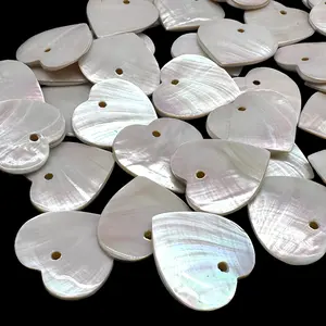 Silvery-White Nautilus Shell Bead Pendant - Thickest Nacre with Organic Iridescent Matrix - Gem Quality Grade AAA (Among the Rarest & Most Valuable Seashells in The World) Exquisite Craftsmanship - Reversible - Smooth Heart - Matching Pair - 2 Pieces