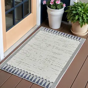 212 MAIN 3x5 ft. Polypropylene Modern Abstract Distressed Rectangle Area Rug, Blue & Cream, Machine-Woven, Indoor/Outdoor Patio/Pool Carpet