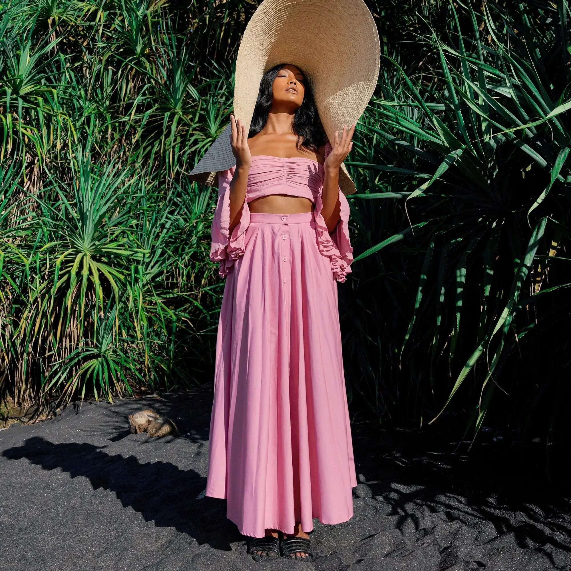 ARUM Pleated Maxi Skirt — Blush Pink