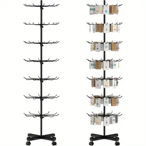Retail Display Stand 7 Tier Rotating Rack For Store Display Shelves, Jewelry Keyring Socking Hats, Movable Shop Spinner for Toys Show, Black, Adjustable height Organiser CC organizers