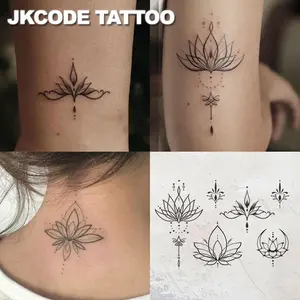Waterproof Semi-Permanent Tattoos, Brahma Lotus Totem, Yoga Pattern Simple Design, Women's Hand Finger Neck Arm Tattoo Stickers, Lasts 15 Days, Waterproof Temporary Tattoos