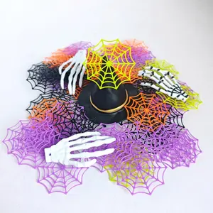 12/24pcs Colorful Spider Web Plastic Decorations, Halloween Prank Props, Party Event Decor, Desktop Ornament, Four Colors Mixed Pack