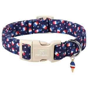 Maca Bates 4th of July Dog Collar with Popsicle Charms for Small, Medium & Large Dogs, Adjustable Plastic Buckle Puppy Accessory for Girl Boy Dogs