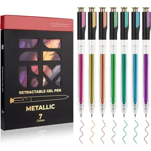 Retractable Metallic Gel Pens, 7 Colors Large Capacity Lustrous Metallic Gel Ink Pens for Adult Coloring, 1.0 mm Fine Point Smooth Writing Color Pen for Tech Design Note Taking Aesthetic Art Supplies