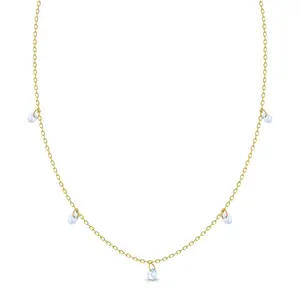 14k Gold Dainty Multicharm Aquamarine Preteen / Teen Necklace