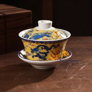 Jianzhan Enamel-painted Lidded Bowl Tea Cup Handcrafted Porcelain Premium Tea Brewing Bowl