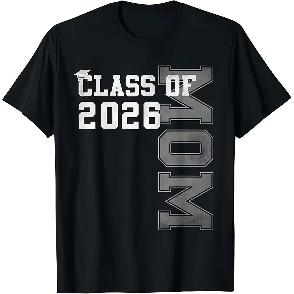Proud Mom T-Shirt with 2026 Graduation Theme, Casual Shortsleeve Round Neck Top in 100% Cotton Fabric with a Classic Fit, Fades Resistant Print for All Seasons, Fade Resistant, Regular