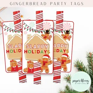 Gingerbread Slappy Holiday Bracelet Tags | Classroom Holiday Party Favors | Happy Holiday Gift Tag | Slap Bracelet Gift | Stocking Stuffers