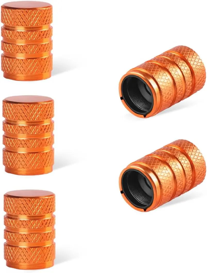 5 PCS Aluminum Car Tire Valve Stem Caps with Seal - Corrosion Resistant, Knurled Grip, Valve Protection - Universal Auto Accessories for Cars, Trucks (Orange)
