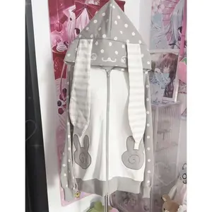 Overcoat Women's Sweet Patchwork Zipper Kawaii Zipper Lace Polka Dot Hoodie New Loose Coat Autumn Coat Female