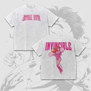 Atom Eve Graphic T-Shirt, Samantha Eve Wilkins Superhero Tee, Invincible Comic Girl Power Shirt, Pink Energy Double Print Vintage Washed Oversized Streetwear, Unisex Superhero Fan Apparel Gift