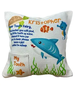 Tooth Fairy Pocket Pillow ,Boy Tooth Fairy Pillow, Fun Gift, Personalized Tooth Pillow, Lost Tooth, Ocean Shark Turtle