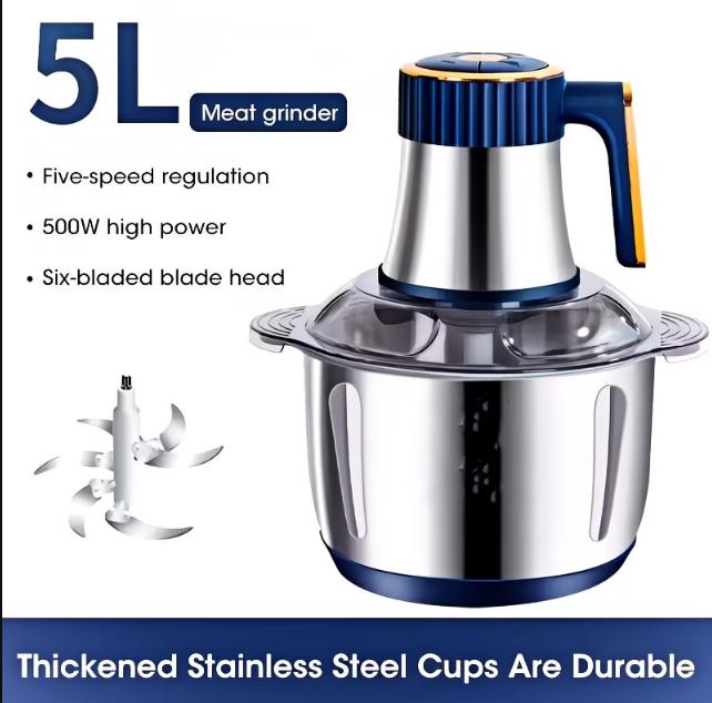 5L Large Capacity Stainless Steel Electric Food Chopper & Processor - Bi-Level Blades, 40, 000 RPM Motor, Sturdy Construction, Vegetable Slicer And Chopper - Perfect for Kitchen Vegetables, Fruit, Onion, Garlic, Nuts, Meat, Dough, And More 5L Large Capacity Stainless Steel Electric Food Chopper & Processor - Bi-Level Blades, 40, 000 RPM Motor, Sturdy Construction, Vegetable Slicer And Chopper - Perfect for Kitchen Vegetables, Fruit, Onion, Garlic, Nuts, Meat, Dough, And More