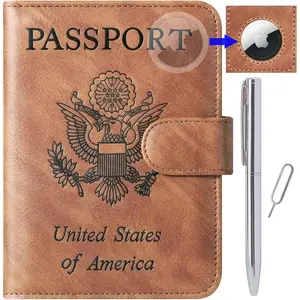 Airtag Passport Holder Cover Wallet Travel Essentials Leather Travel Wallet Rfid Blocking Case Vacation Travel Must Haves Travel Accessories for Men