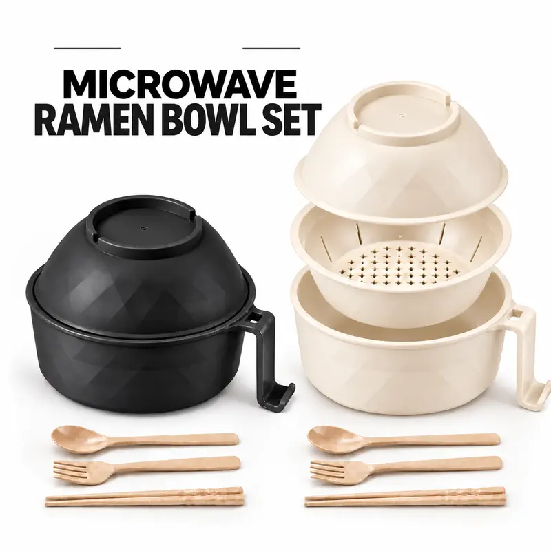 ONESHOW HOME Microwave Noodle Pot - Stackable Bowl with Strainer, Lid, Tableware for Home, Office Quick Meals | Mid-Year Sale