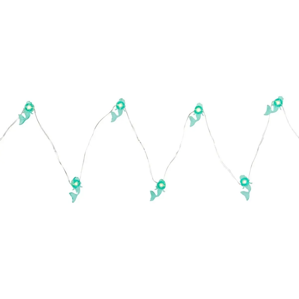 212 MAIN Teal Mermaid Shape Copper Wire Fairy Lights - 10-Count 10-Bulb Set, Warm White, Battery-Operated, Cool to the Touch, Energy-Saving Indoor Home & Festive Party Decorations