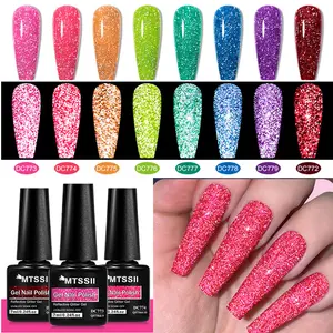 MTSSII 8pcs Reflective Glitter Gel Nail Polish Set, Super Shiny Holographic Laser Sparkling Gel Soak Off LED Gel Polish, Perfect for DIY Salon Quality Nail Art at Home