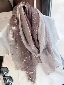 1pc New Star Pattern Cotton Linen Blend Scarf, Gradient Silver Color Foil Print, Lightweight Warm, Women's Double-Sided Shawl, Bohemian Style, Boho Style Scarf