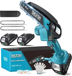 Seesii Mini Chainsaw, 6-Inch Mini Chainsaw Cordless, Handheld Electric Power Chain Saw with 2 Batteries, for Tree Trimming Wood Cutting, Best Gifts for Father, Dad, Husband, Men SeeSii