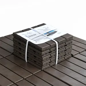 Patio Interlocking Deck Tiles, 12"x12" Square Composite Decking Tiles, Four Slat Plastic Outdoor Flooring Tile All Weather for Balcony Porch Backyard (Dark Brown, Pack of 9)