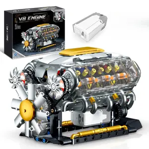 V8 Engine Building Kit, Transparent Body Design, High-Resolution Mechanical Construction, Electric Simulation Operation, Suitable for Ages 8+, Model Hobbyists