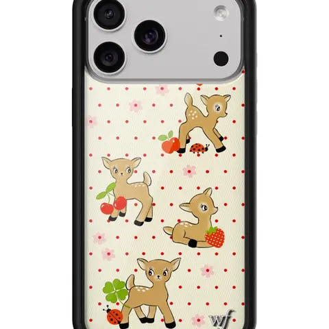 Oh Deer | Limited Edition iPhone Case | Raised Protective Black Bumper | Women Owned Small Business | Light Beige Background Red Polka Dots Cute Aesthertic Deer | Safety Casing Protective | Cellphone Cute Aesthetic
