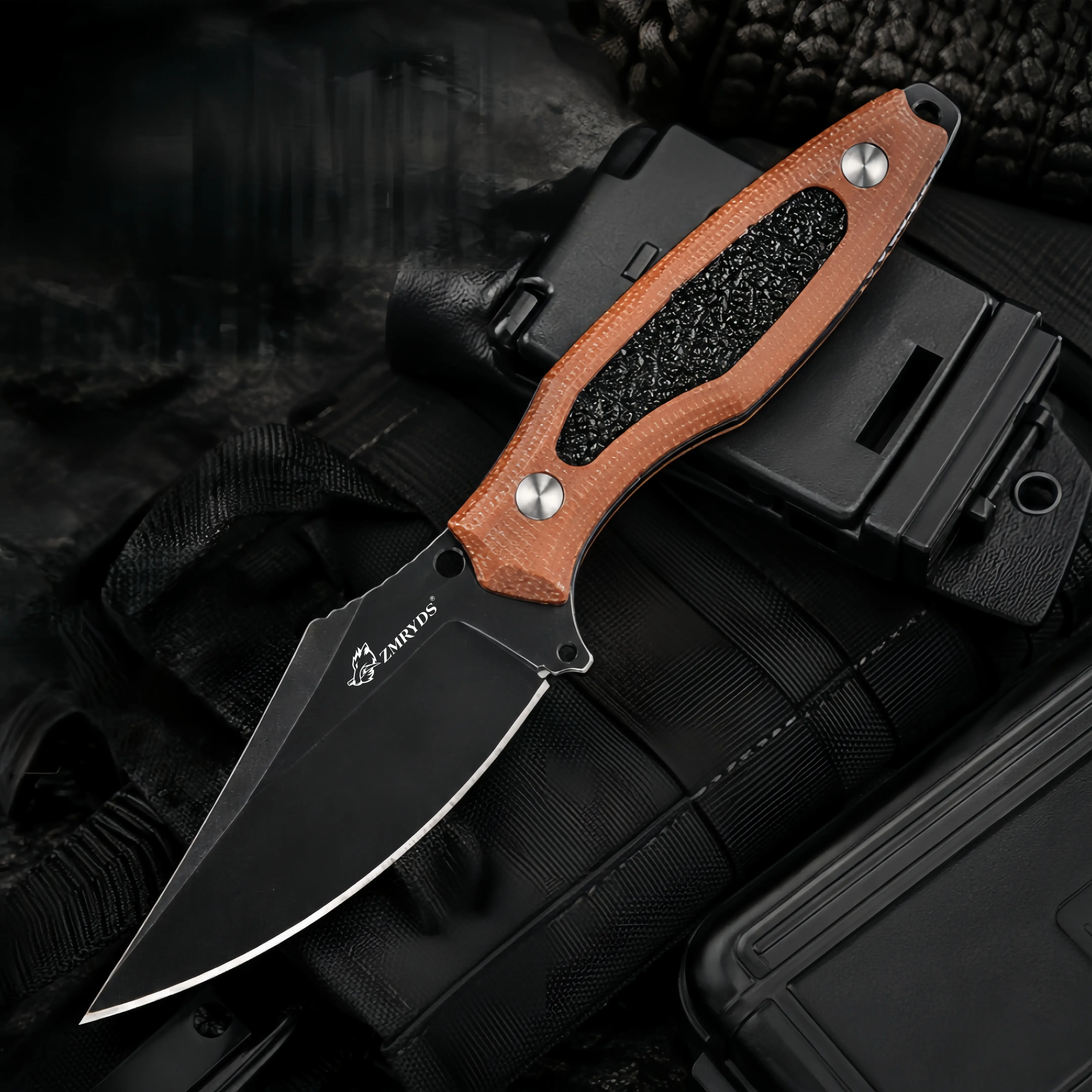 SK320 14c28n Steel Fixed Blade Knife - 20.6cm Sheathed Kitchen Fruit Knife, Frost Stone Grip Hiking Tool, Ideal Gift for Men