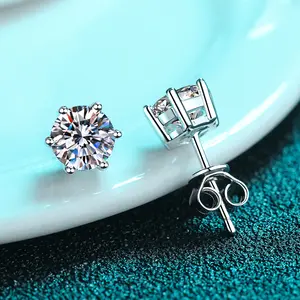 0.5ct/1ct/2ct  Silver Earrings Stud, six claw inlaid moissanite  earring, light luxury and simple ear buckle,E001