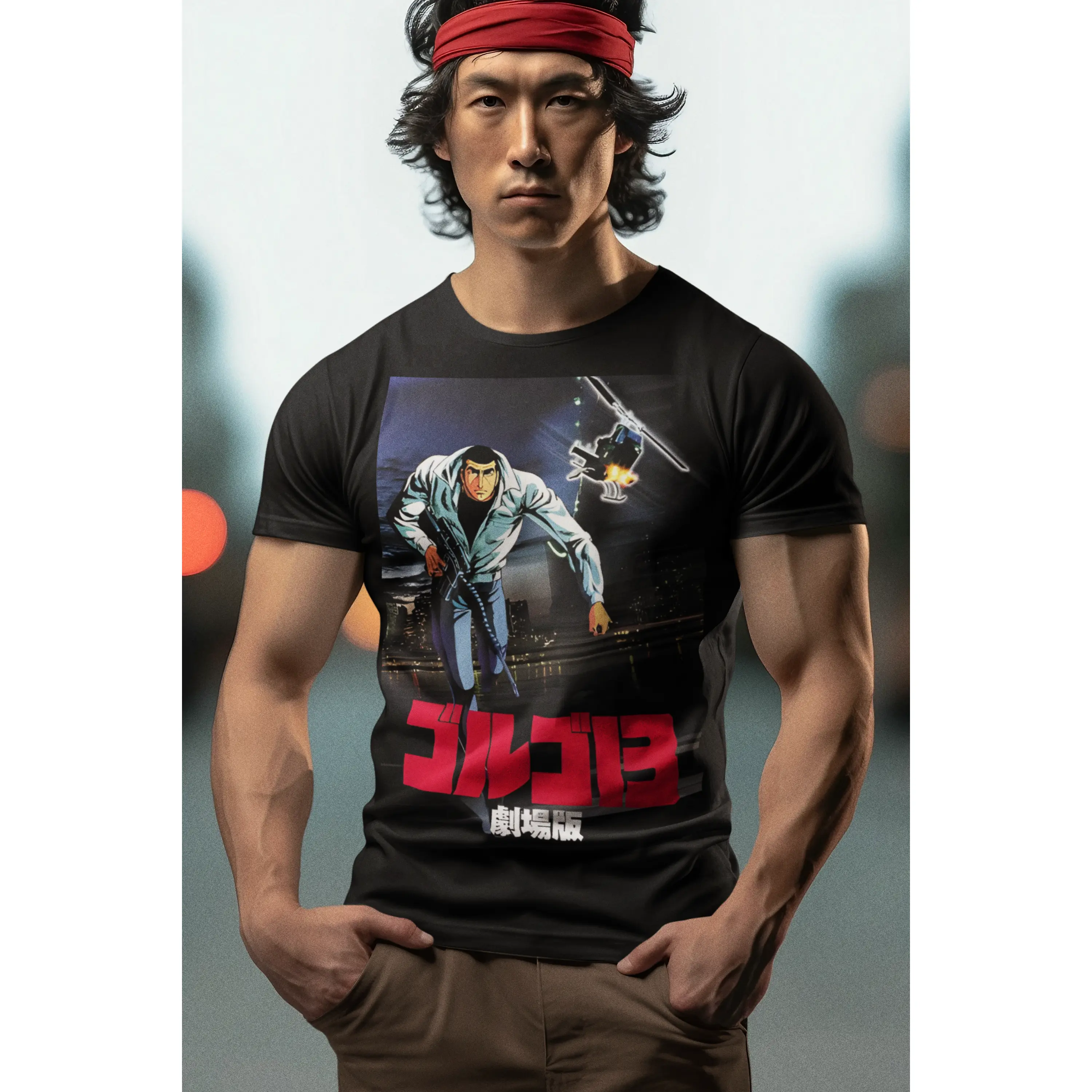 Men's Golgo 13 Tshirt, Retro 80s Classic Anime Graphic Print Short-Sleeve Top in Soft, Breathable Combed Cotton, Streetwear, Shortsleeve, Casual, Fashion Apparel