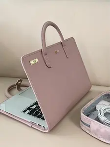Women's Laptop Bag with Handle - Elegant Pink Synthetic Leather-like Laptop Case, Scratch-Resistant Protective Sleeve Compatible with MacBook, Lenovo, Xiaomi, Huawei - Lightweight for Office, Travel, School ,Cute Laptop Bag, Smooth Texture Finish