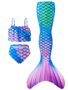Girls Mermaid Bikini Swimsuit Set with Top Bottom and Tail, Cute Children Swimming Clothes, Underwater Performance Swimwear, Perfect for Pool Party Beach Vacation