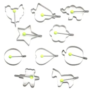 10PCS Fried Egg Rings Molds Non Stick for Griddle Pan, Egg Shaper Pancake Maker with Handle, Stainless Steel Egg Form for Frying Cooking