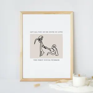 The First Social Worker Wall Art, Jesus Line Art, Christian Social Worker, Social Worker Office Decor, Social Work Gift Unframe