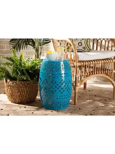 Baxton Studio H01-97938C Blue Metal Side Table Lavinia Modern & Contemporary Metal Outdoor Side Table, Blue