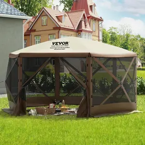 VEVOR Pop Up Gazebo Screen Tent 12x12 Ft 6 Sided Camping Gazebo Instant Waterproof Bug Proof UV Resistant Oxford Fabric Easy Setup Portable Carry Bag Included