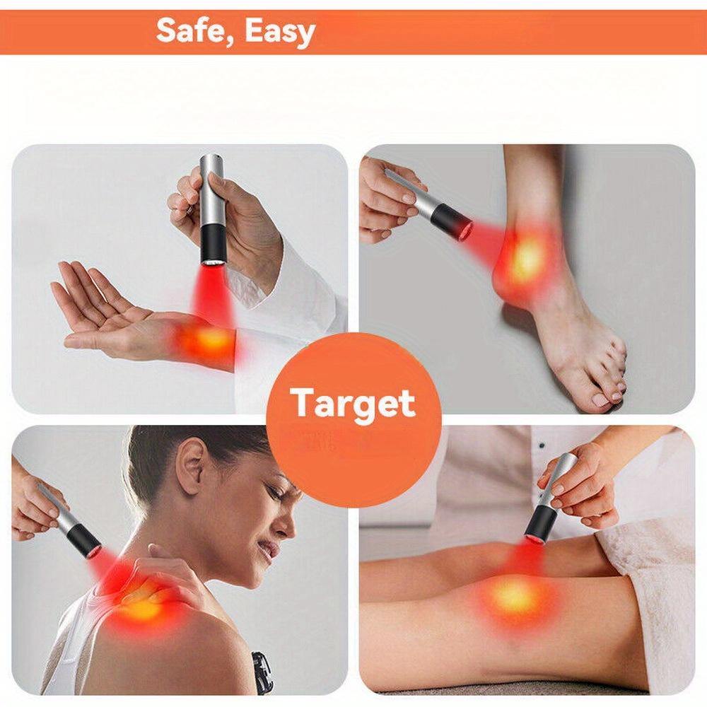 3-LED Rechargeable Flashlight 630nm 660nm 850nm Red Light Therapy Wand for Knee Shoulder Facial Skin Spots Pain Relief Daily Wellness 5-Min Auto Timer - Acne