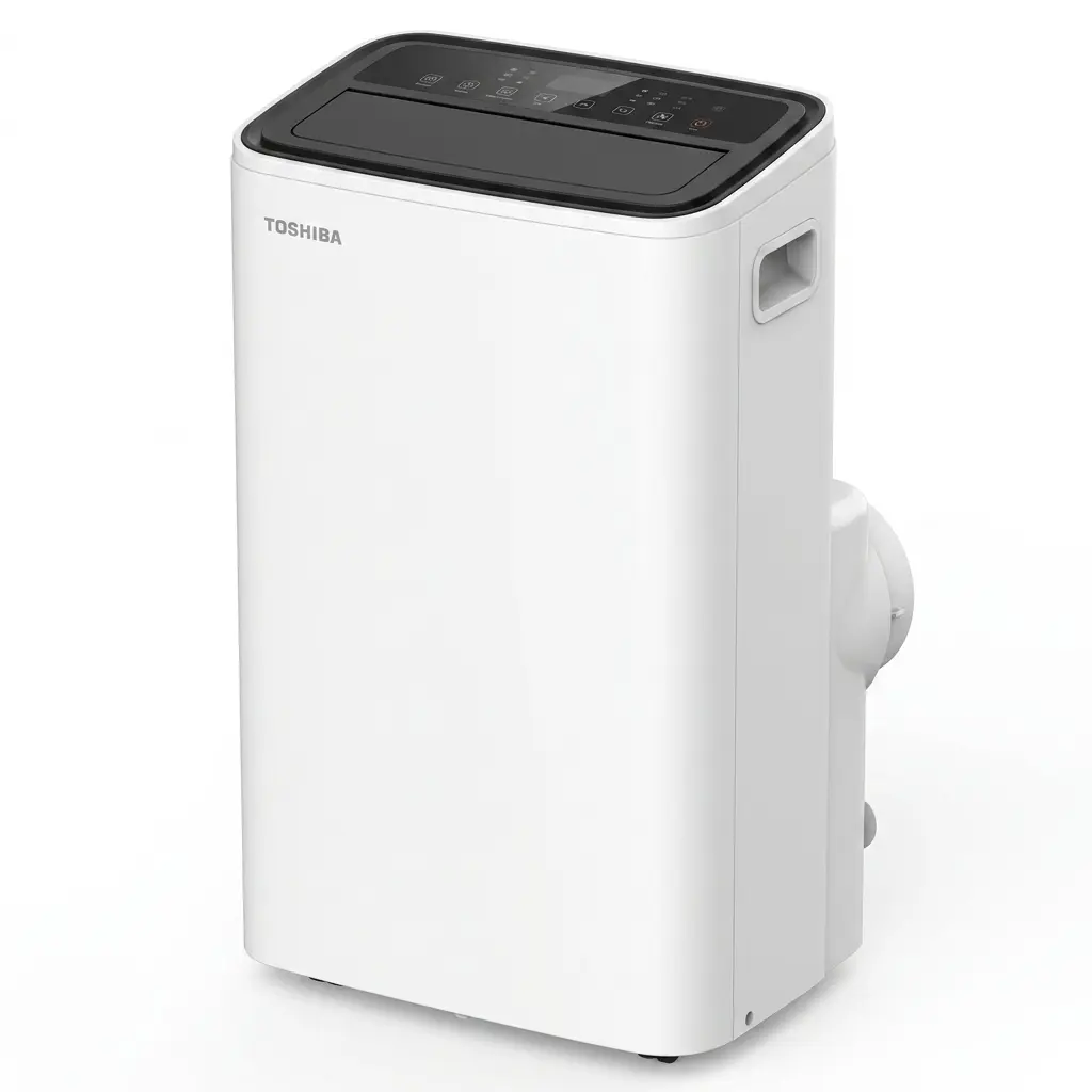 Toshiba 8000 DOE BTU Modern Compact 110V 3-in-1 Portable Air Conditioner (Cooling+Dehum., Circulates) – Like New, Quiet, Wi-Fi Control, Cools Up to 350 Sq Ft, Remote, White, Mobile with Wheels, Quick Install Kit for Home Office