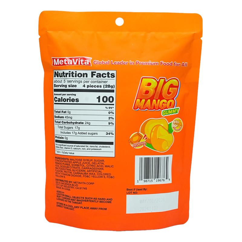 MetaVita Peelable Mango Gummy  | Real Fruit Juice | Individually Wrapped | Perfect for Halloween Treats