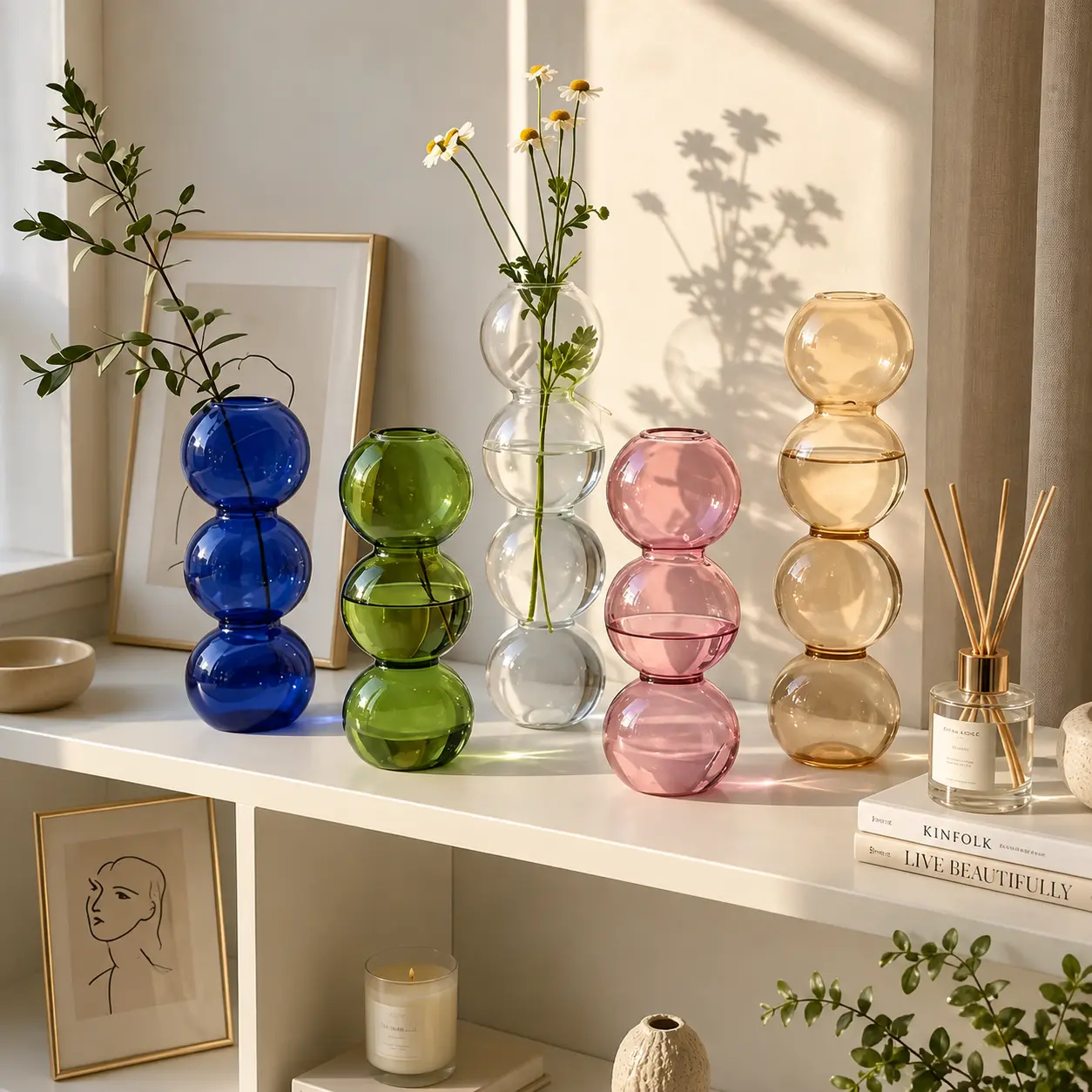 Nordic Colorful Glass Vase, Modern Bubble Design