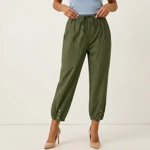 CQQNBV Women's Lady Soft Cotton Elastic Fabric Jogger Pants - Adjustable Flax Hip-Leg Fit, Casual Lantern-Tapered Harem Style, Loose Baggy Straight Cropped Ankle Trousers with Pockets, Drawstring Sweatpants for Summer Beach