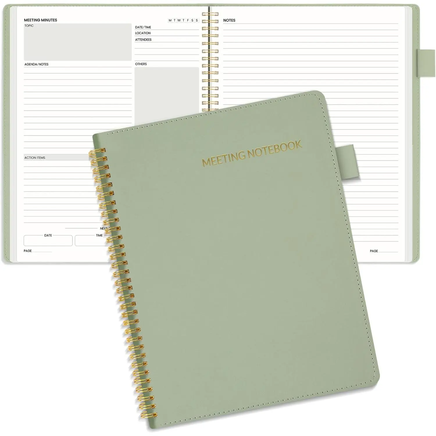 Half Meeting Half Note - 8.5"x11" Professional Notebooks for Work - 160 Pages, A4 Size Project Planner, Spiral Meeting Agenda Organizer for Women Men, Note Taking,Office with Vegan Leather Cover
