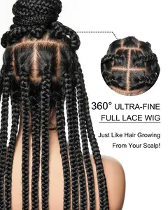 36" Knotless Jumbo Box / Large Box HD Lace Full Lace 100% Hand-tied Braided Wig 36 Inches 24 & 47 Strands With Human Hair Baby Hair