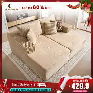 【2 packages Delivery】HOOOWOOO 75" Oversized Double Chaise Lounge Indoor, Upholstered Boneless Cloud Stupendous Chair, Sofa Bed Deep Seat Foam Couch for Living Room Bedroom, No Assembly Required