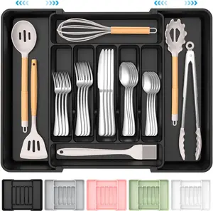 Extra Large Expandable Silverware Organizer – Adjustable BPA-Free Cutlery Drawer Organizer for Spoons, Forks & Knives, Black