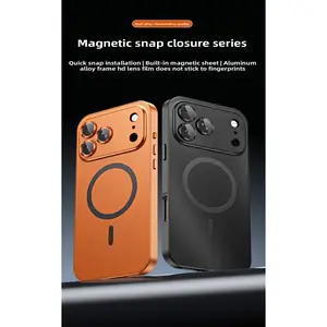 Suitable for Apple 17 Pro Max Metal Aluminum Alloy Frame Magnetic Phone Case iPhone 17 Snap Button Protective Cover Shockproof Magsafe Camera Lens Protector iphone  lavender🦄💜 luxury transparent magsafe wireless shockproof slide camera apple  accessories