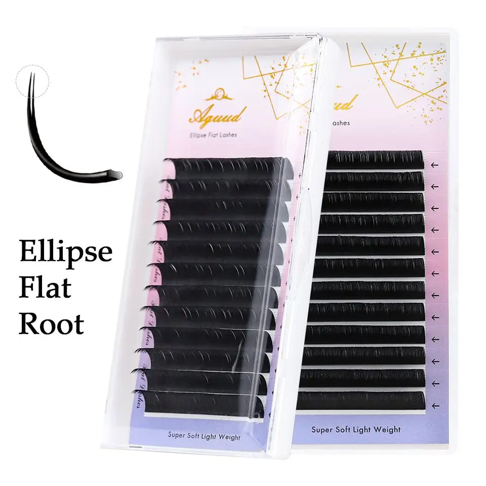 AGUUD B C CC D DD Curl 7mm Flat Ellipse Individual Eyelash Extension Split Tips Classic False Eyelash Supplies Natural Flat Lash 2026 New