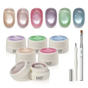 GAOY Mermaid Prism Sheer Silk Cat Eye Gel Nail Polish Set, 6 Colors Jelly Pink Blue Green Holographic with Magnet, for Salon Manicure & Nail Art DIY at Home