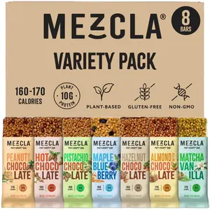 Mezcla Variety Pack - 10g Plant Protein, Gluten Free, Vegan, 8 Bars, 160 Calories, Non-GMO Verified, High Protein Snacks