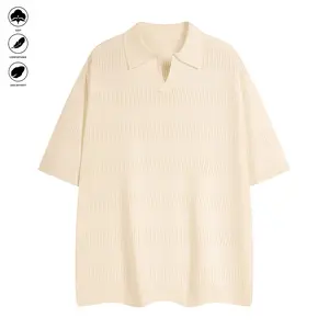 Collarless short-sleeved knitted shirt for men, trendy brand, fashionable, business casual, T-shirt, sweater. Men's and women's same style, for couples, breathable, cool, pure color, versatile, simple, classic style, suitable for daily work.