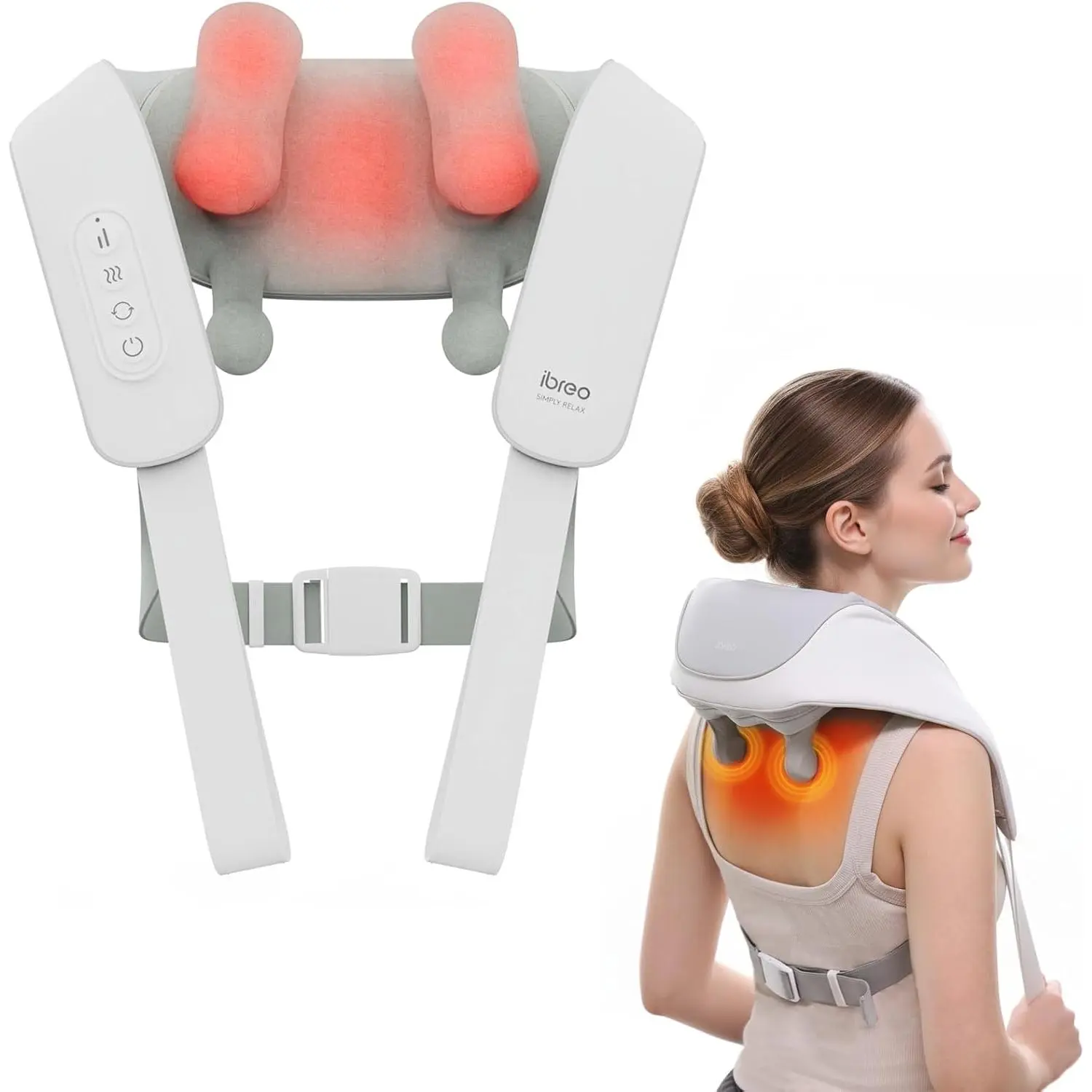 Cordless Shiatsu Neck and Back Massager with Heat, 10 Mins x 12 Use, 3 Massage Modes & 2 Intensity Levels, Father’s Day Gift for Dad, 3D Kneading Deep Tissue, Voice Prompt for Pain Relief &Relaxation
